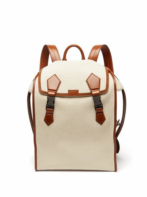 Dolce & Gabbana - Leather-trimmed Canvas Backpack - Mens - Beige