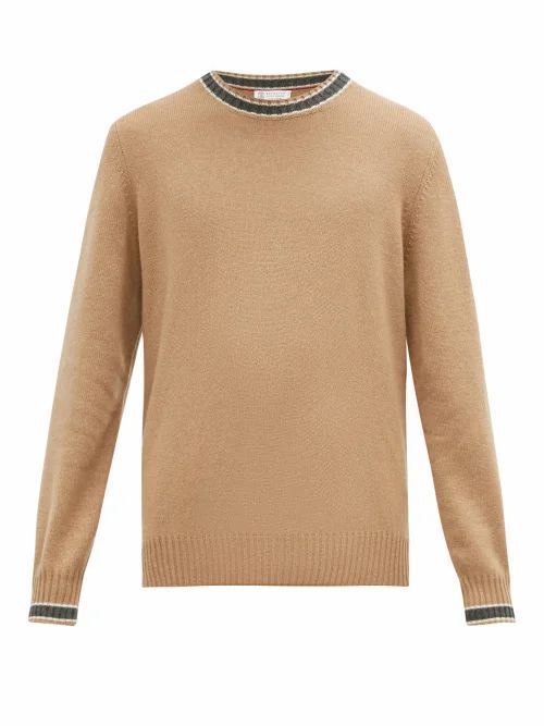 Brunello Cucinelli - Striped Cashmere Sweater - Mens - Camel