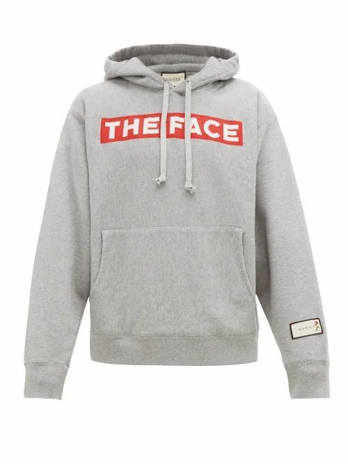 Gucci - The Face-print Cotton Hooded Sweatshirt - Mens - Grey