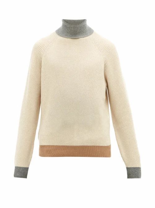 Brunello Cucinelli - Contrast-edge Roll-neck Cashmere Sweater - Mens - Beige