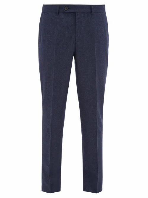Brunello Cucinelli - Pinpoint Wool-flannel Trousers - Mens - Blue