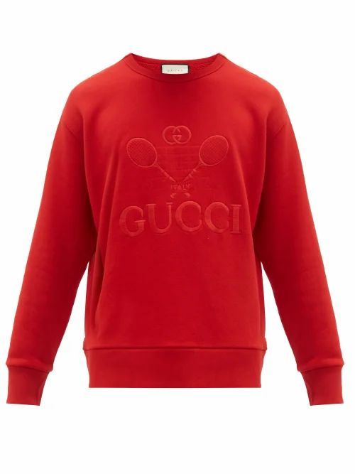Gucci - Tennis Logo-embroidered Cotton Sweatshirt - Mens - Red
