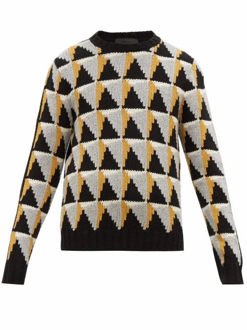 Prada - Geometric-intarsia Wool-blend Sweater - Mens - Black