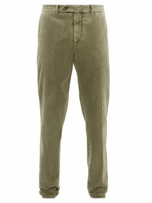 Brunello Cucinelli - Slim-leg Cotton-corduroy Trousers - Mens - Green