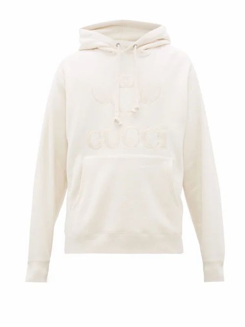 Gucci - Tennis-embroidered Cotton Hooded Sweatshirt - Mens - White