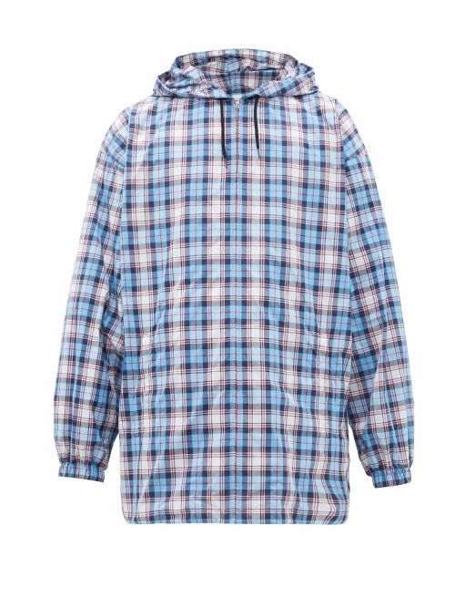 Gucci - Logo-print Checked Hooded Jacket - Mens - Blue Multi