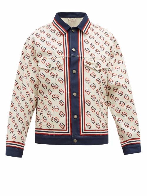 Gucci - GG-print Denim Jacket - Mens - White Multi
