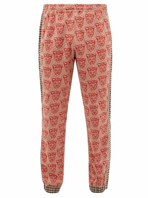 Gucci - Tiger-jacquard Cotton-blend Track Pants - Mens - Red Multi