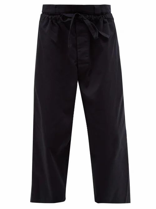 JW Anderson - Double-layer Cotton-twill Wide-leg Trousers - Mens - Navy