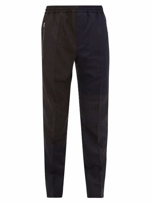 Stella Mccartney - Patchwork Pinstriped Wool Trousers - Mens - Navy