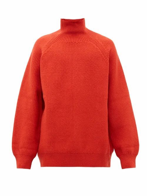Raey - Funnel-neck Wool-blend Sweater - Mens - Dark Orange