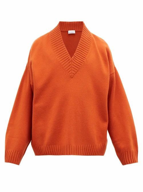 Raey - V-neck Dropped-shoulder Merino-wool Sweater - Mens - Orange