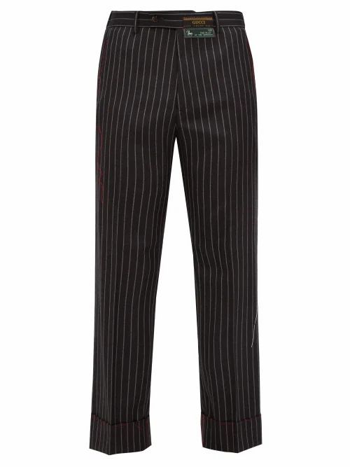 Gucci - Stitched-edge Pinstripe Wool Trousers - Mens - Dark Grey
