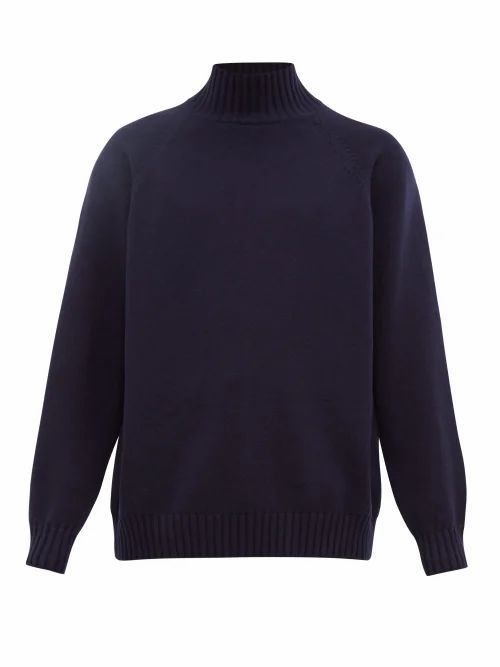 Raey - Funnel-neck Wool Sweater - Mens - Navy