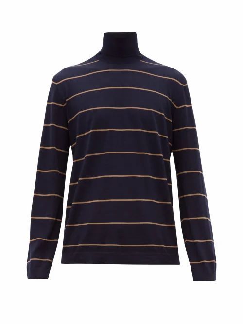 Brunello Cucinelli - Striped Wool-blend Roll-neck Sweater - Mens - Navy