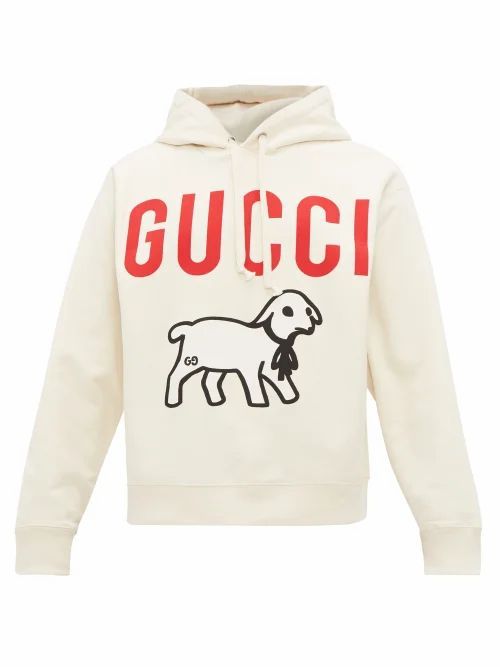 Gucci - Lamb And Logo-print Cotton Hooded Sweatshirt - Mens - Cream