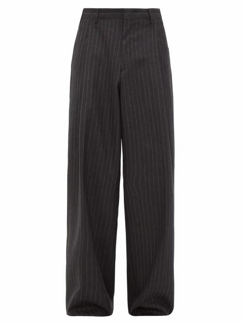 Gucci - Wide-leg Chalk-striped Wool-twill Trousers - Mens - Dark Grey