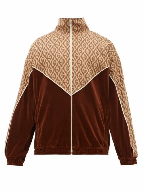 Gucci - Logo-jacquard Satin And Velour Track Jacket - Mens - Brown Multi