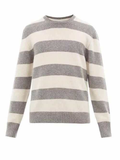 Officine Générale - Shaggy Striped Wool-blend Sweater - Mens - Grey White
