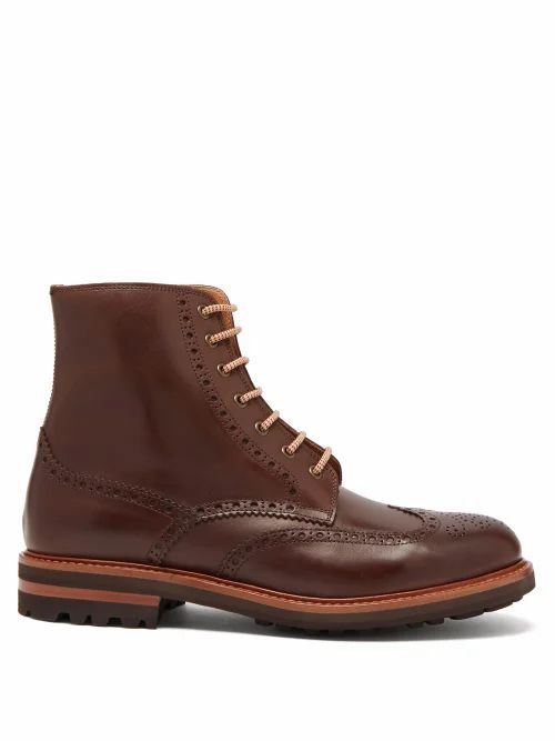 Brunello Cucinelli - Leather Brogue Boots - Mens - Brown