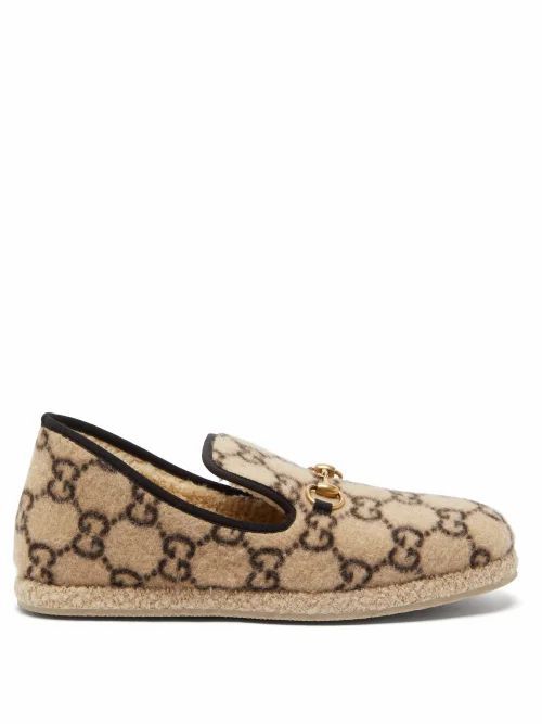 Gucci - Fria Gg-print Felted-wool Loafers - Mens - Beige