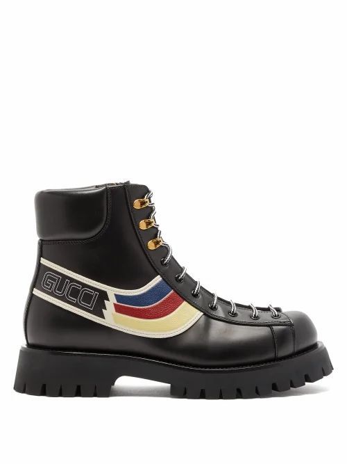 Gucci - Oliver Web-stripe Leather Hiking Boots - Mens - Black