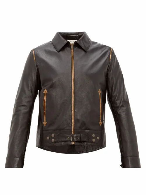 Saint Laurent - Metallic-piped Leather Jacket - Mens - Black