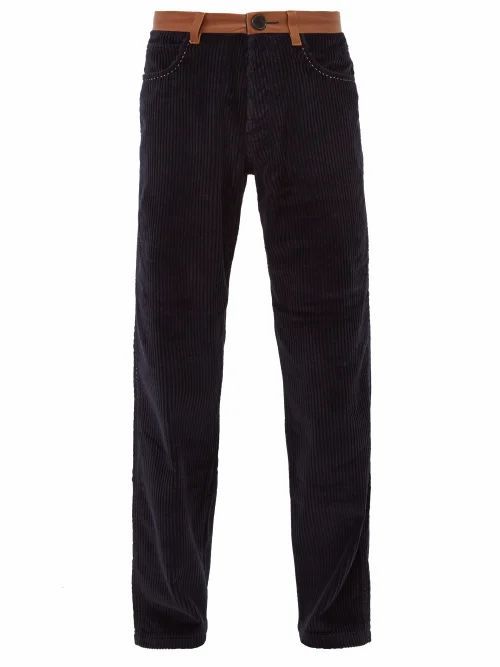Wales Bonner - Monogram-embroidered Cotton-corduroy Trousers - Mens - Navy