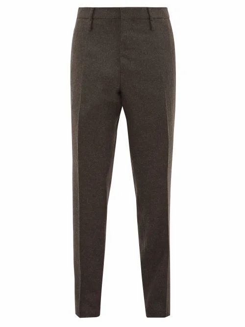 Aldo Maria Camillo - Slim-leg Tailored Wool Trousers - Mens - Dark Brown