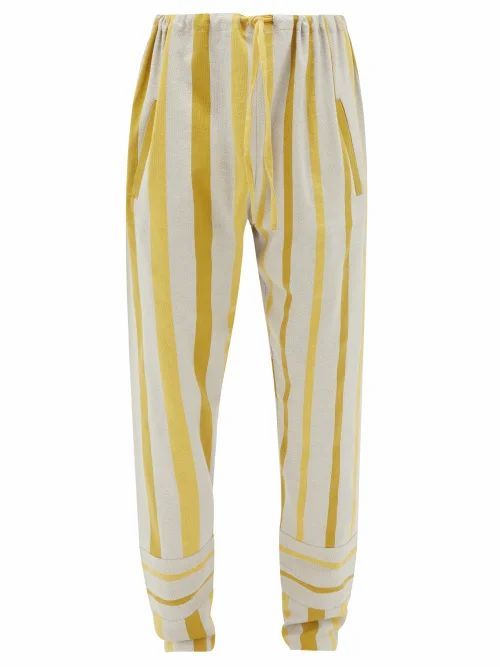 Marrakshi Life - Drawstring Striped Cotton-blend Trousers - Mens - Cream Multi