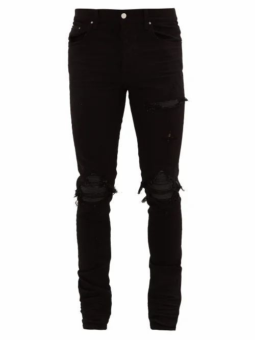 Amiri - Mx1 Leather-insert Distressed Jeans - Mens - Black