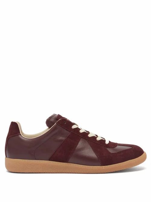 Maison Margiela - Replica Suede And Leather Trainers - Mens - Burgundy