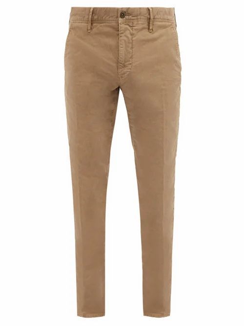 Incotex - Logo-embroidered Garment-dyed Cotton-blend Chinos - Mens - Camel