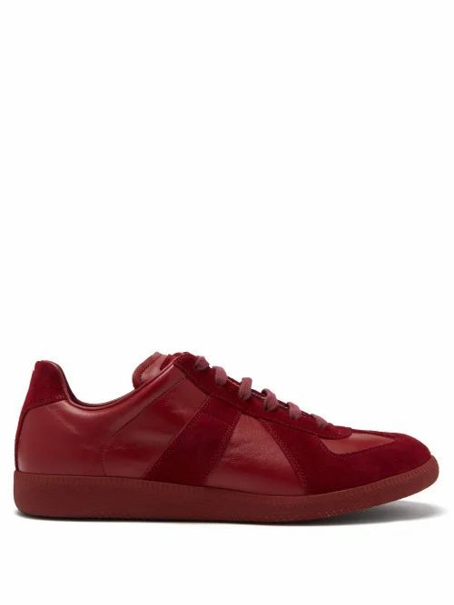 Maison Margiela - Replica Suede-panel Leather Trainers - Mens - Burgundy