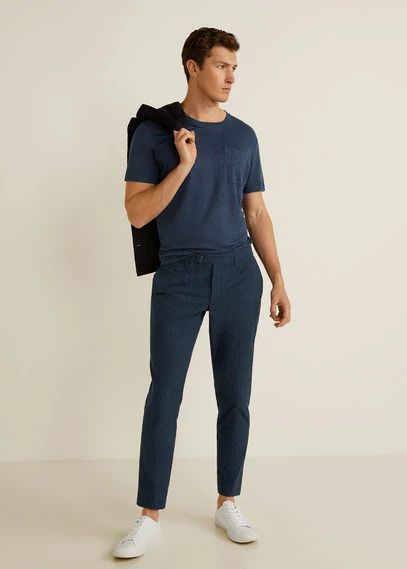 Slim fit striped texture trousers