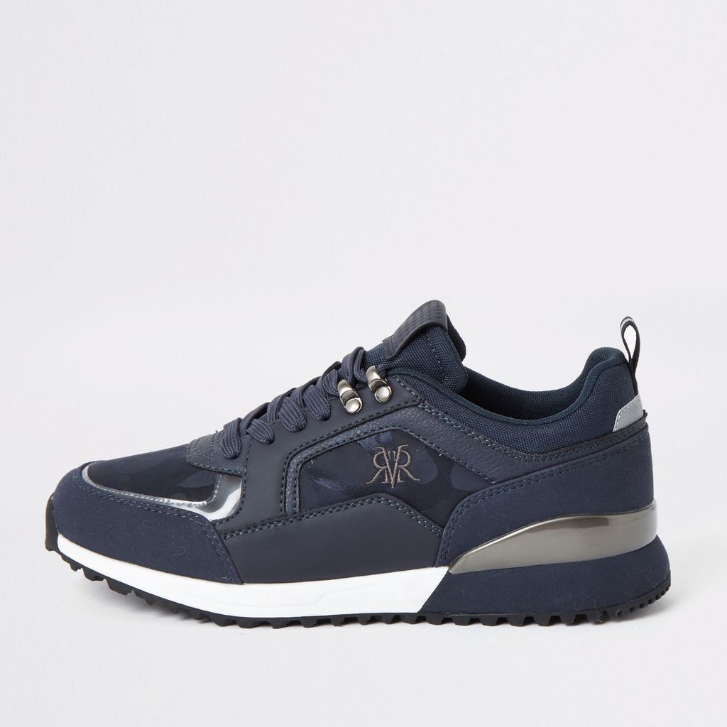 Mens River Island Navy lace-up runner trainers