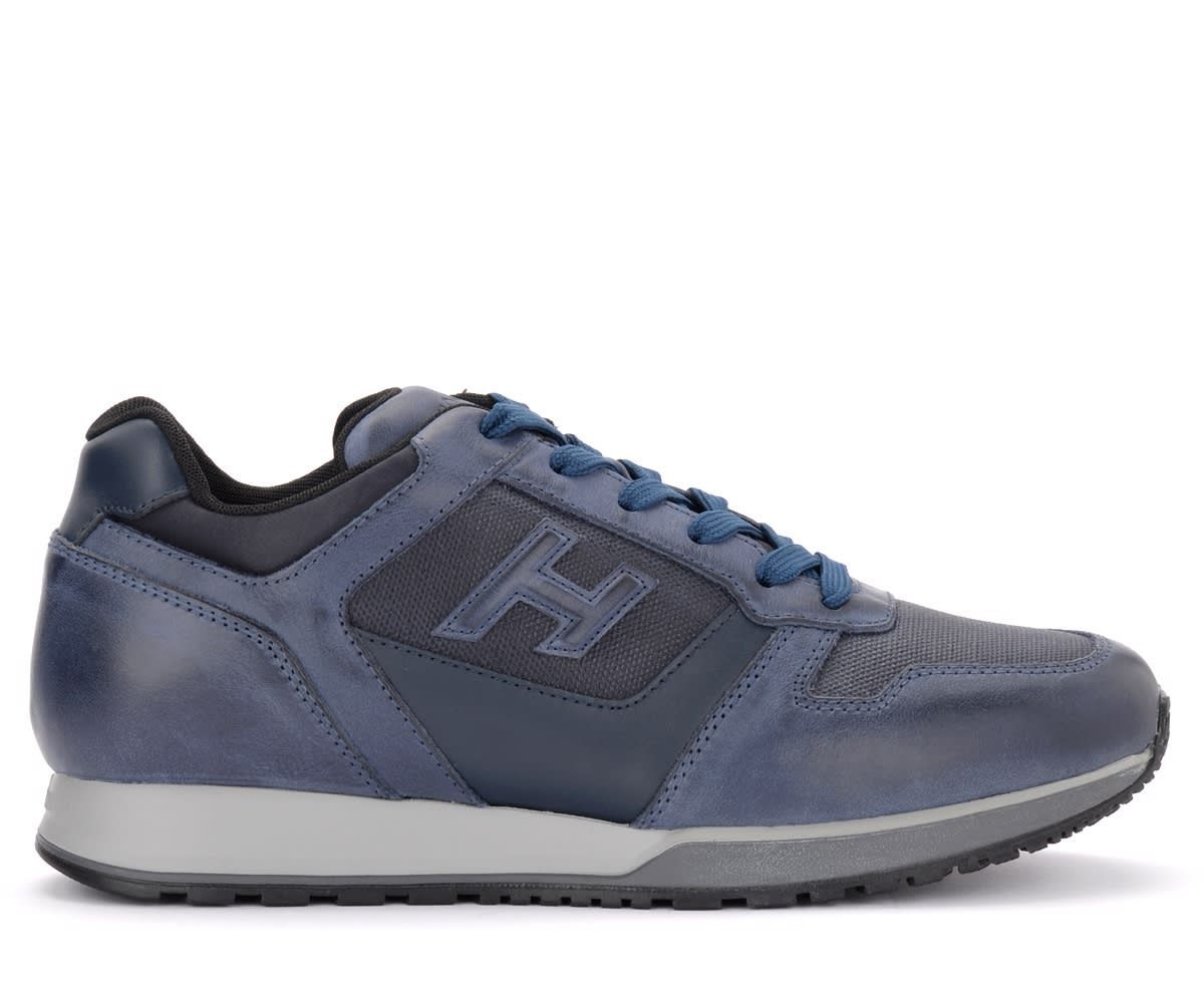 H321 Sneaker In Blue Leather And Fabric