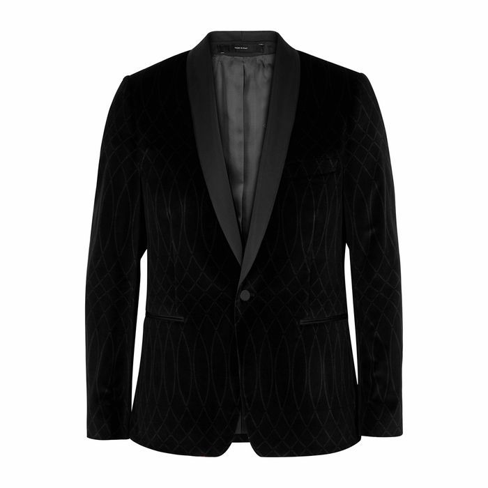 Black Printed Velvet Tuxedo Jacket