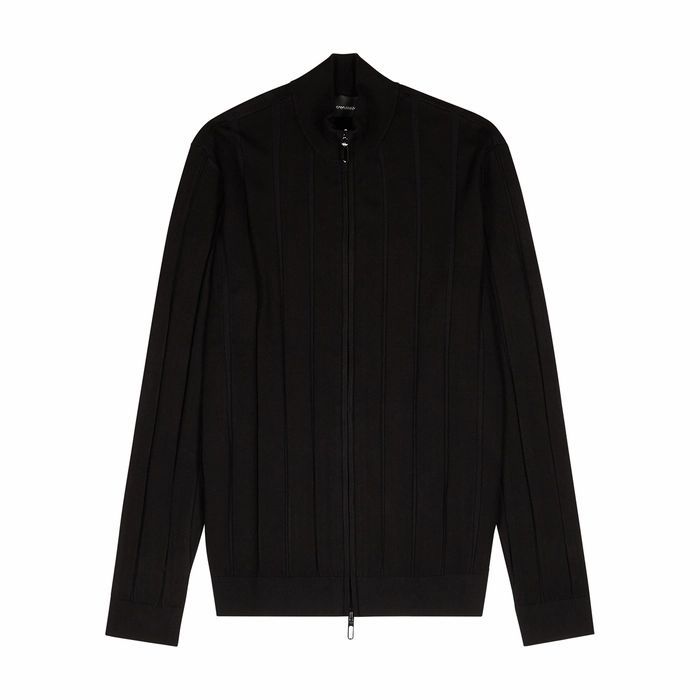 Black Stripe-intarsia Stretch-knit Sweatshirt