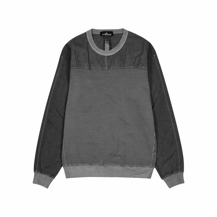 Anthracite Shell-panelled Cotton-blend Sweatshirt