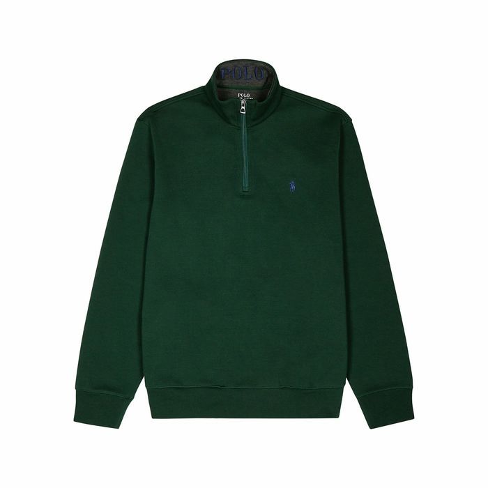 Dark Green Piqué Cotton-blend Sweatshirt