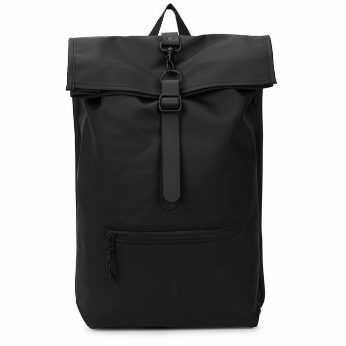 Rolltop Black Rubberised Backpack