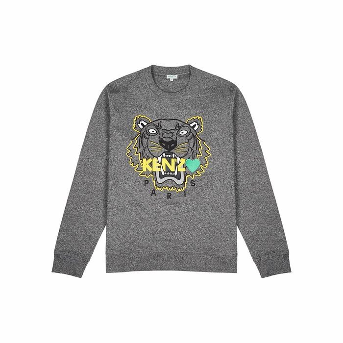 Grey Tiger-embroidered Cotton Sweatshirt