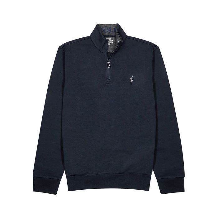 Navy Piqué Cotton-blend Sweatshirt