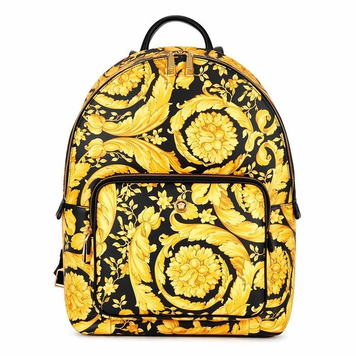Baroque-print Leather Backpack