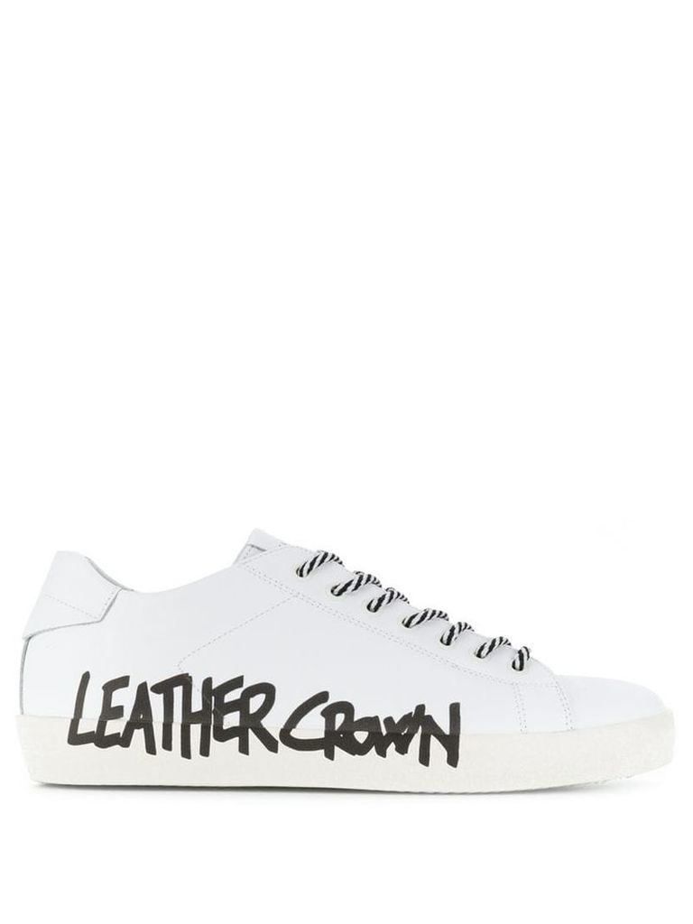 Leather Crown logo print snakers - White