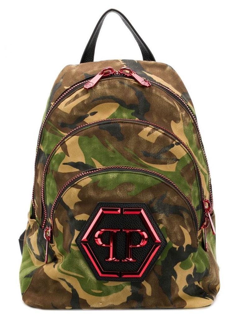 Philipp Plein camouflage triple zip backpack - Brown