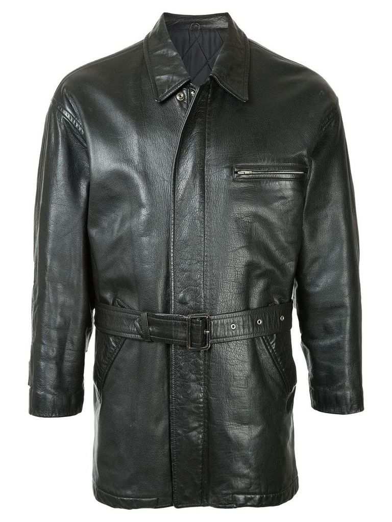 Comme Des Garçons Pre-Owned midi belted leather jacket - Black