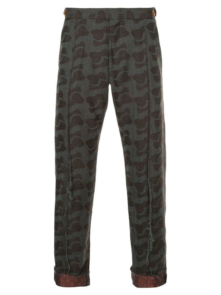 Comme Des Garçons Pre-Owned mixed-print cropped trousers - Brown