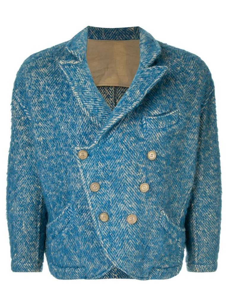 Yohji Yamamoto Pre-Owned oversized double-breasted tweed jacket - Blue